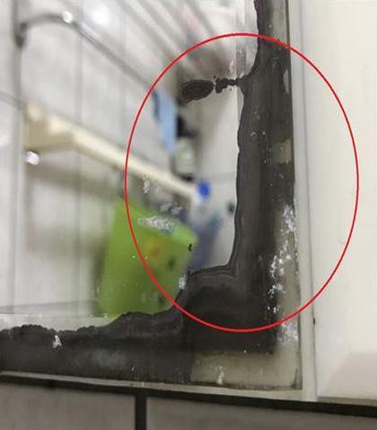 劣化矽膠導致鏡子邊緣氧化發黑，嚴重影響外觀