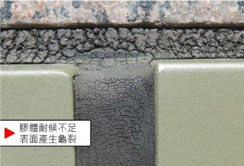 膠體耐候不足，表面產生龜裂